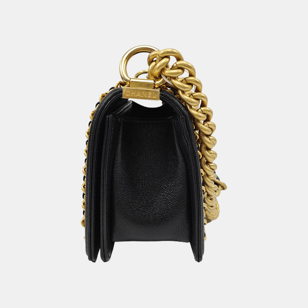 BOY CHANEL Mini Quilted Grained Calfskin Black