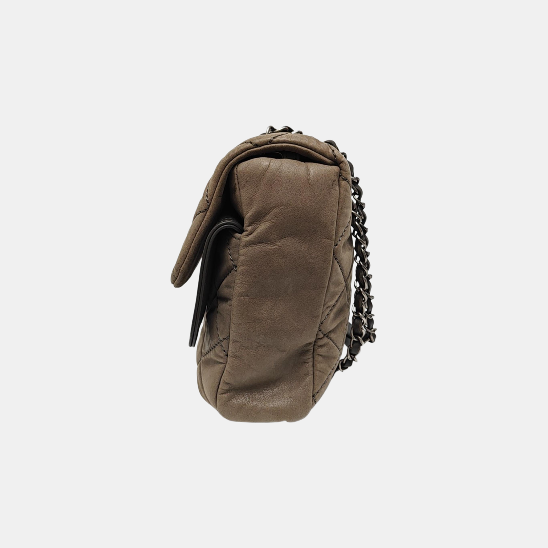 Bolso de Hombro Acolchado de Piel de Becerro Gris