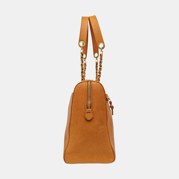 Quilted Grained Calfskin Shoulder Bag Orange