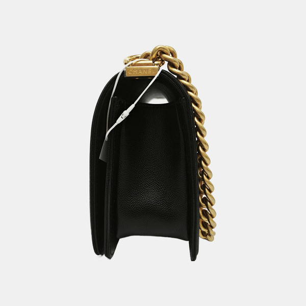 BOY CHANEL Medium Quilted Grained Calfskin Black