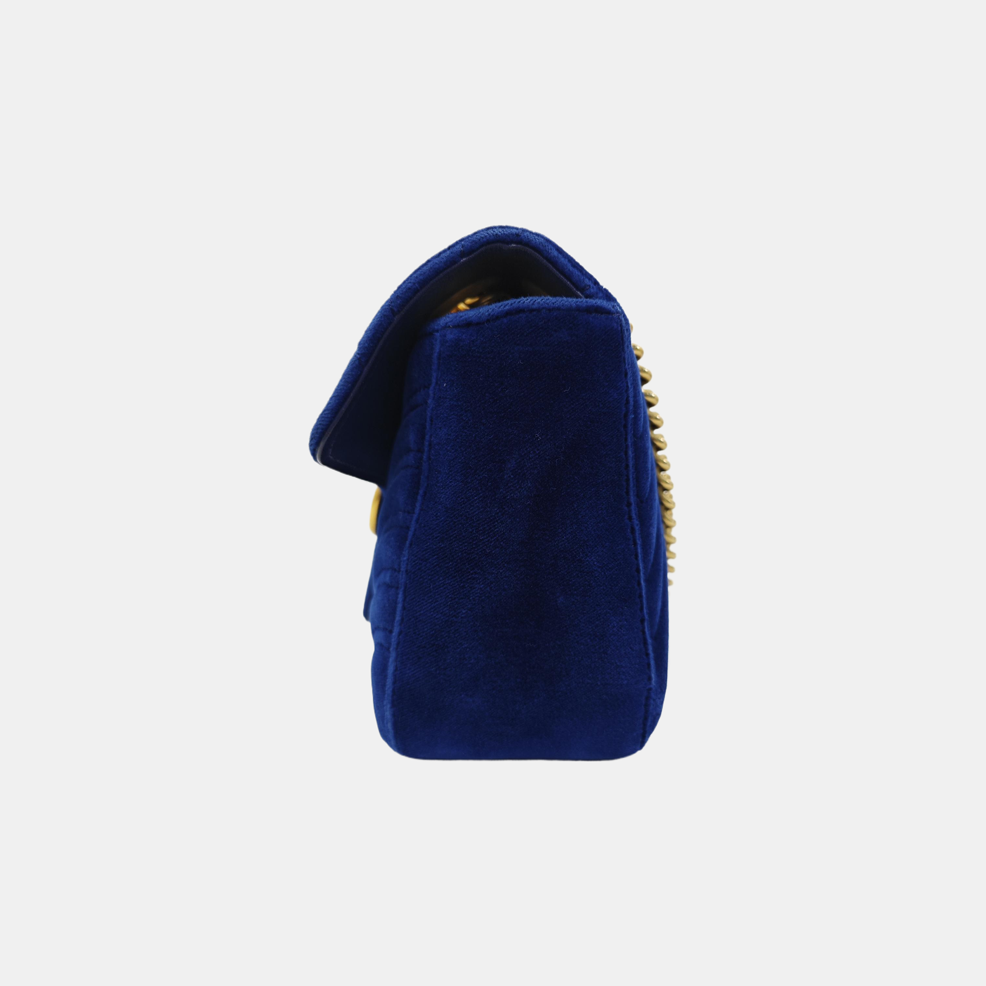 GG Marmont Medium Quilted Velvet Blue