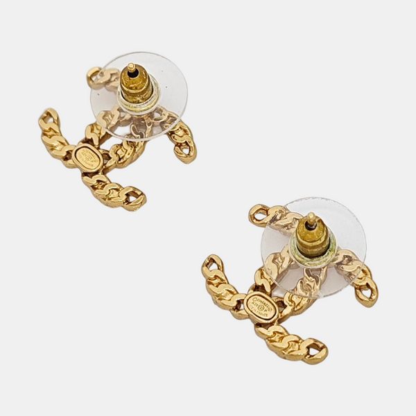 CC Logo Metal Gold Stud Earrings
