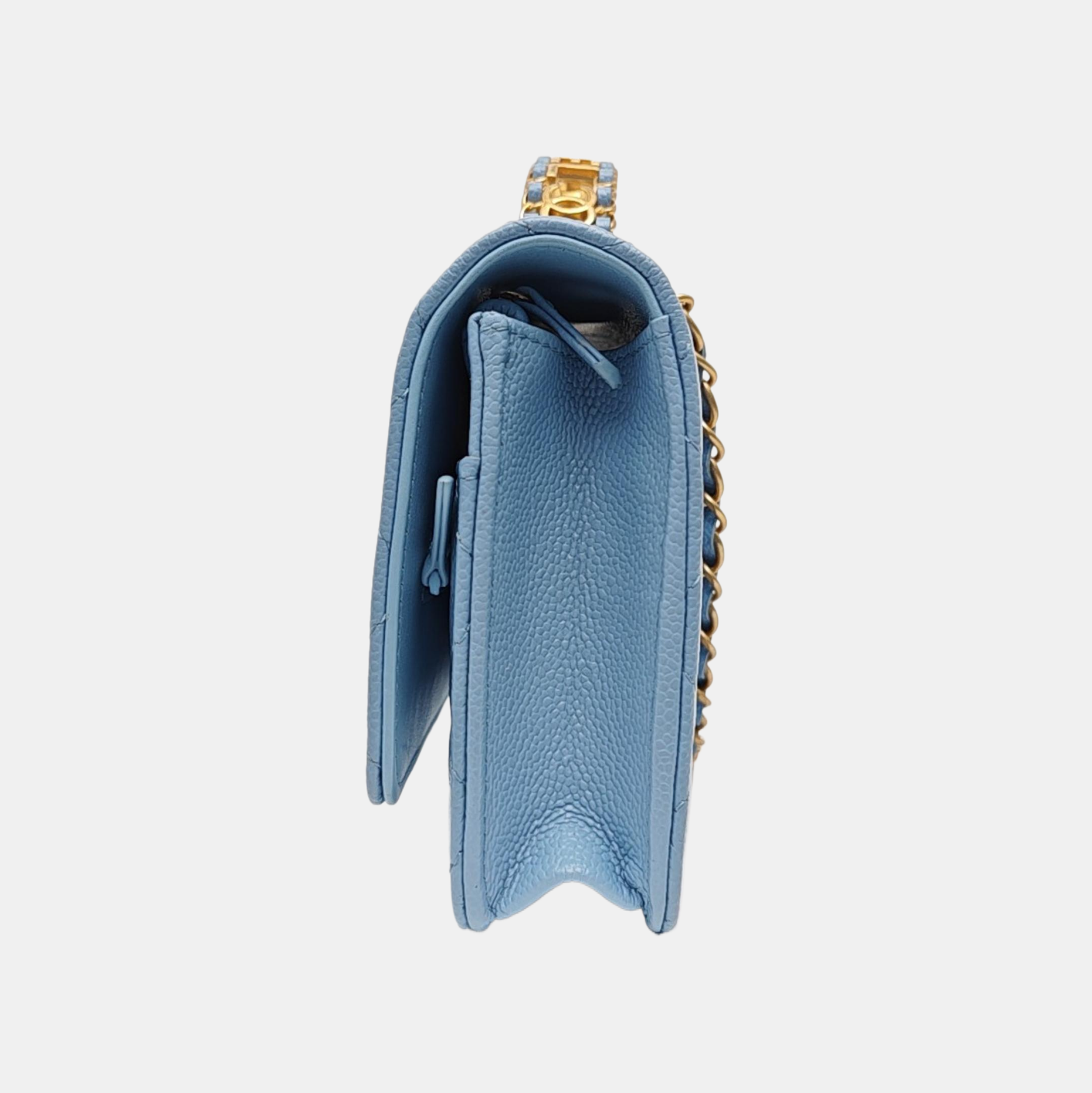 Quilted Grained Calfskin Shoulder Bag Blue