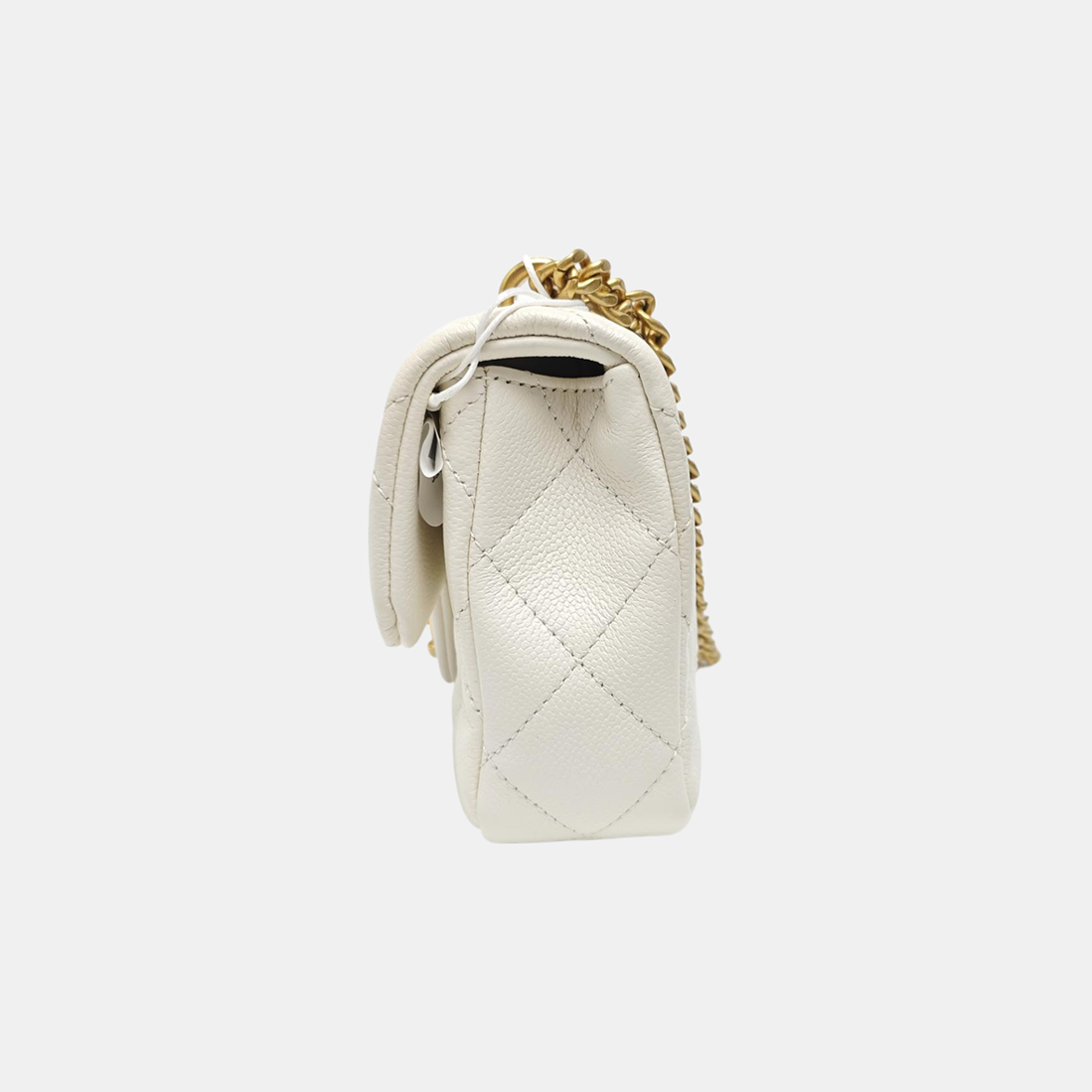 CLASSIC FLAP Small Quilted Grained Calfskin White