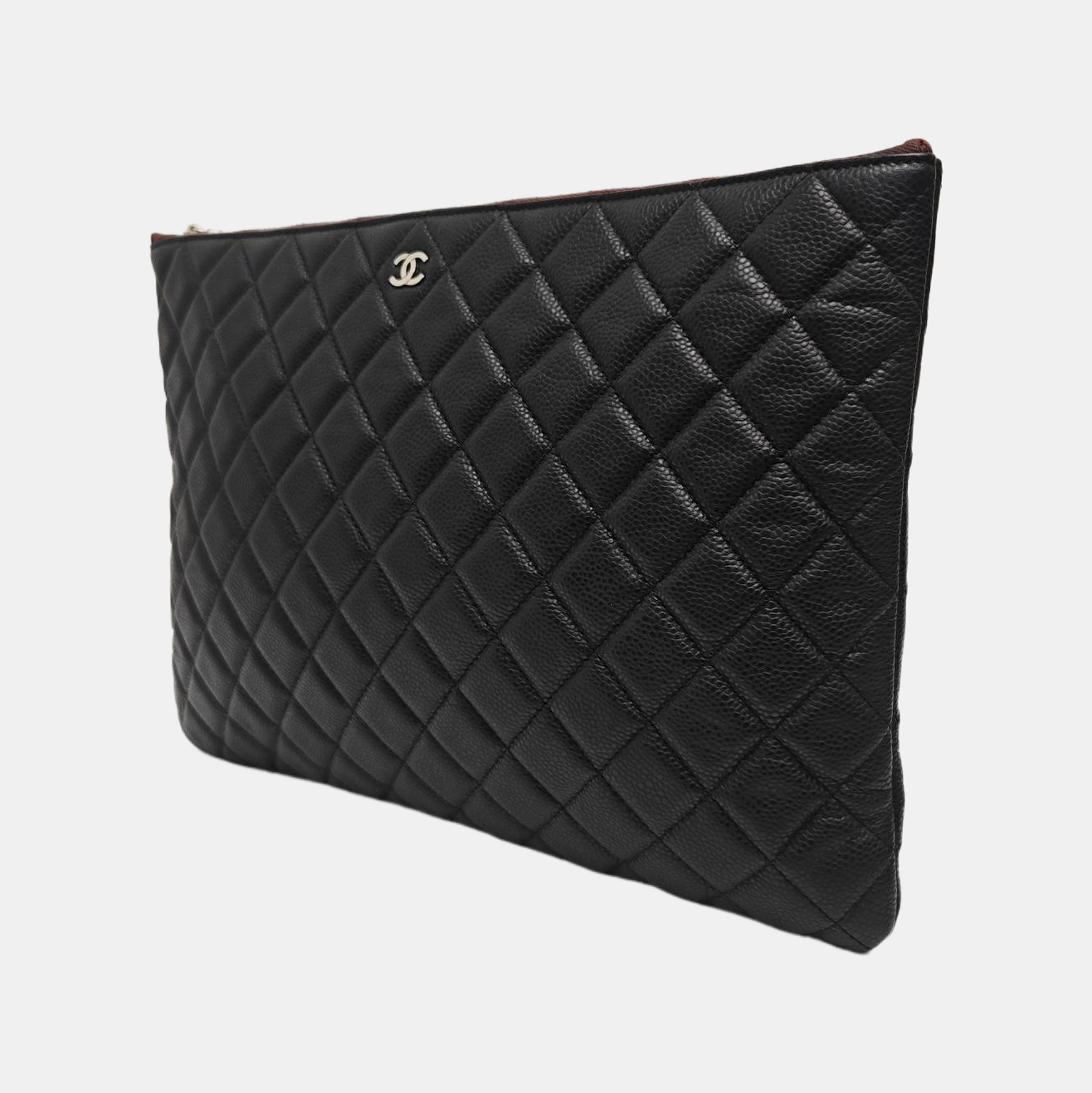Quilted Grained Calfskin Clutch Black