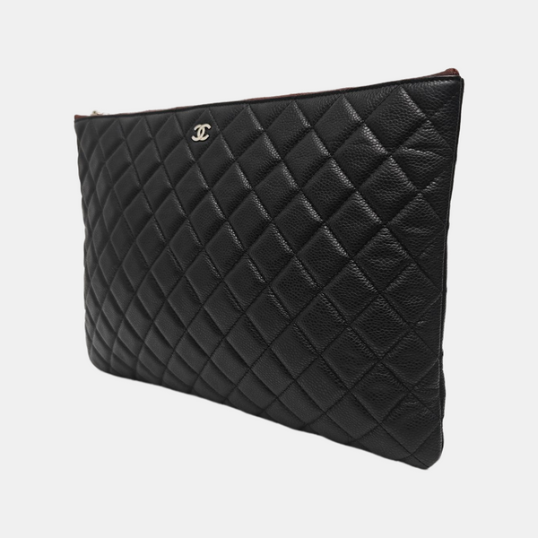 Quilted Grained Calfskin Clutch Black