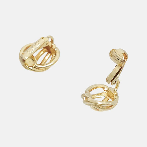 Twist Round Metal Gold Clip On Earrings