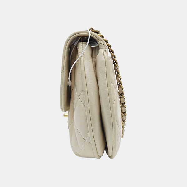 Quilted Calfskin Shoulder Bag Beige