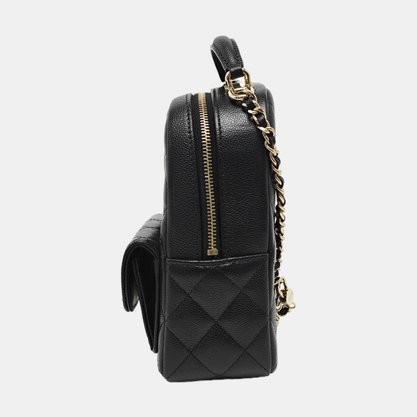 Quilted Grained Calfskin Backpack Mini Black