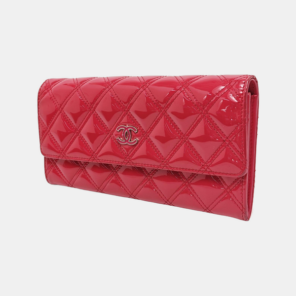 Quilted Patent Leather Wallet Pink
