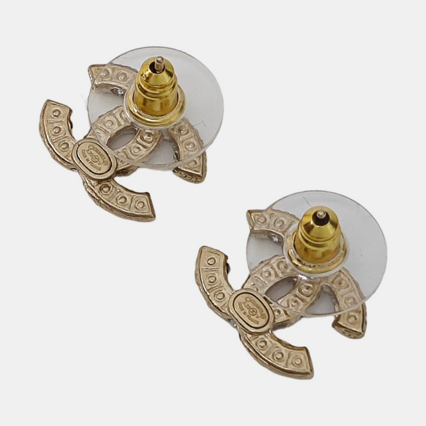 CC Logo Metal Gold Stud Earrings