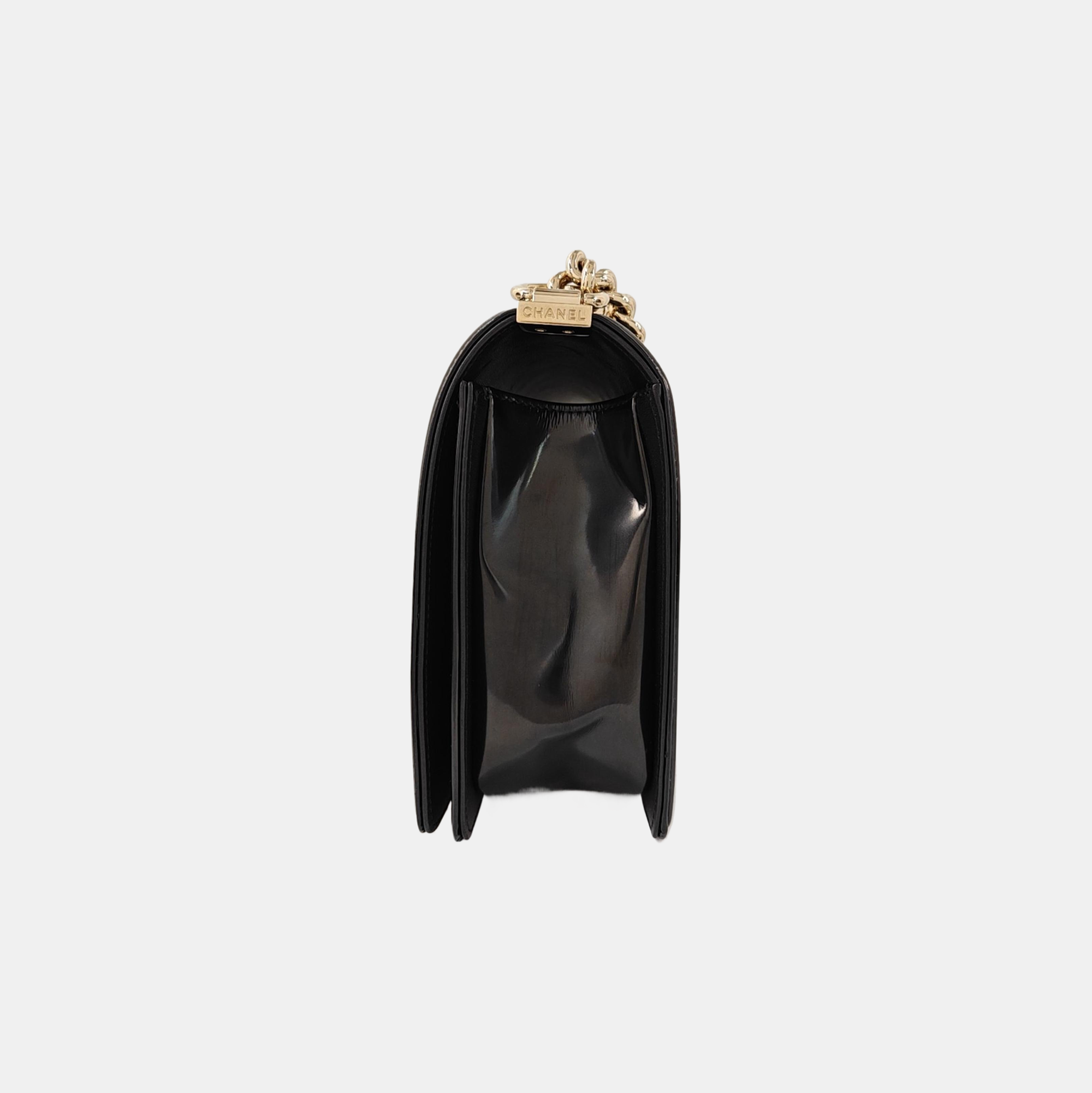 BOY CHANEL Large Quilted Patent Leather Black