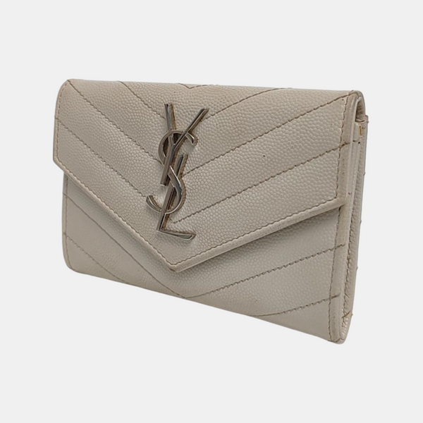 Chevron Calfskin Card Holder Small White