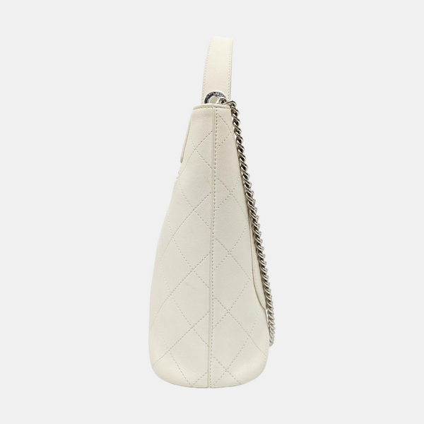 Quilted Calfskin Shoulder Bag White