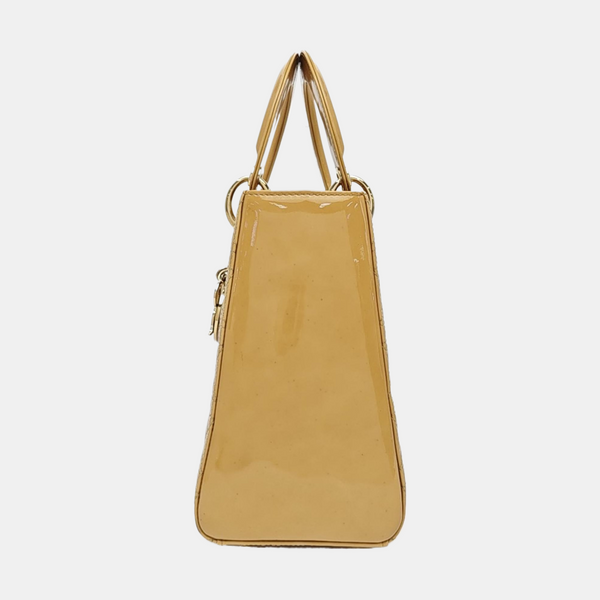 Lady Dior Medium Cannage Patent Leather Beige