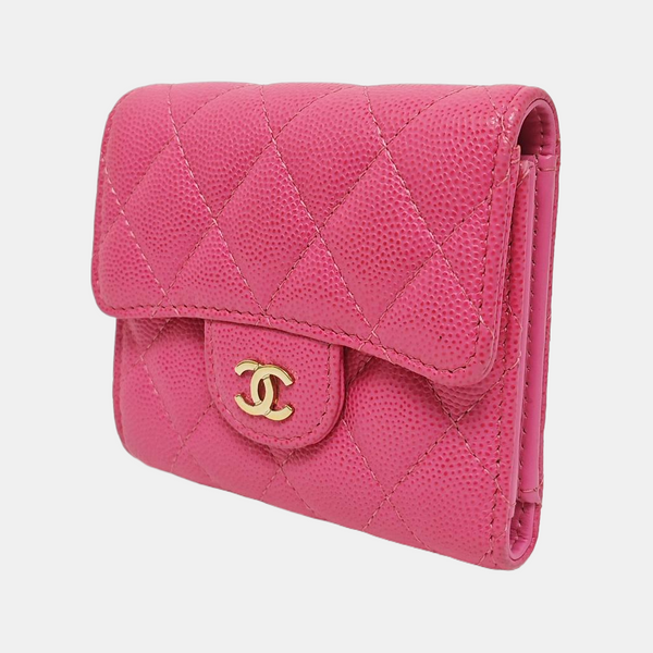 CLASSIC FLAP Quilted Grained Calfskin Pink Wallet