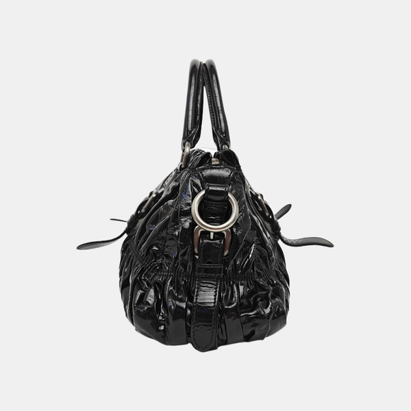 Quilted Patent Leather Tote Bag Black