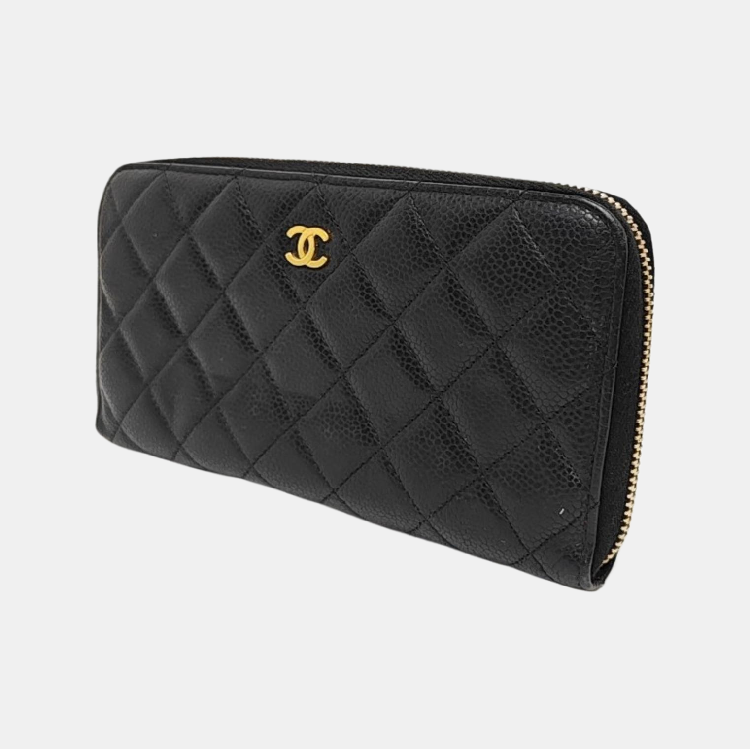 Quilted Grained Calfskin Wallet Black
