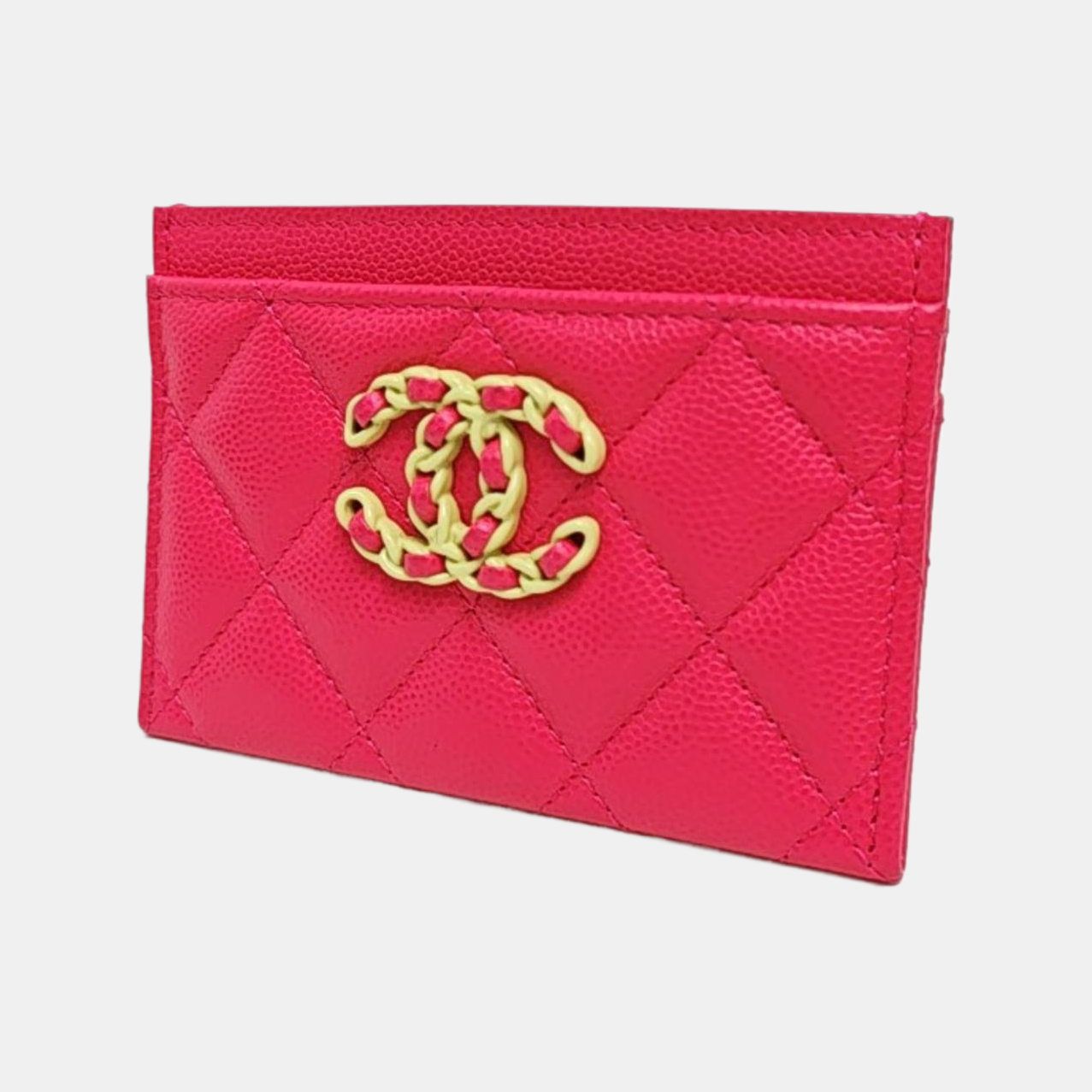 CHANEL 19 Small Quilted Grained Calfskin Red Card Holder