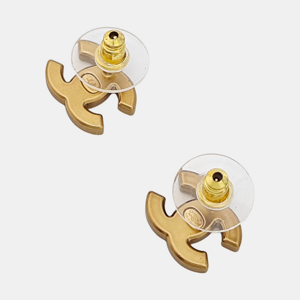 CC Logo Metal Gold Stud Earrings