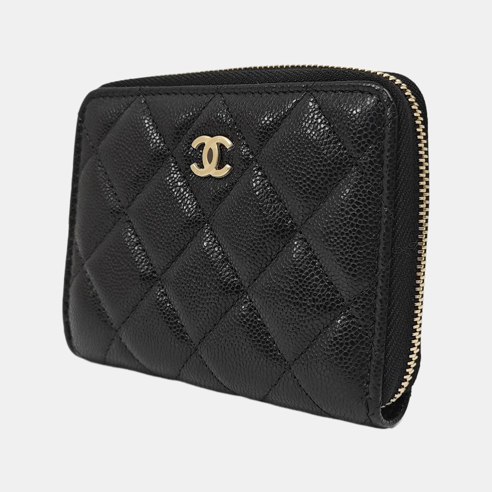 Quilted Grained Calfskin Wallet Black