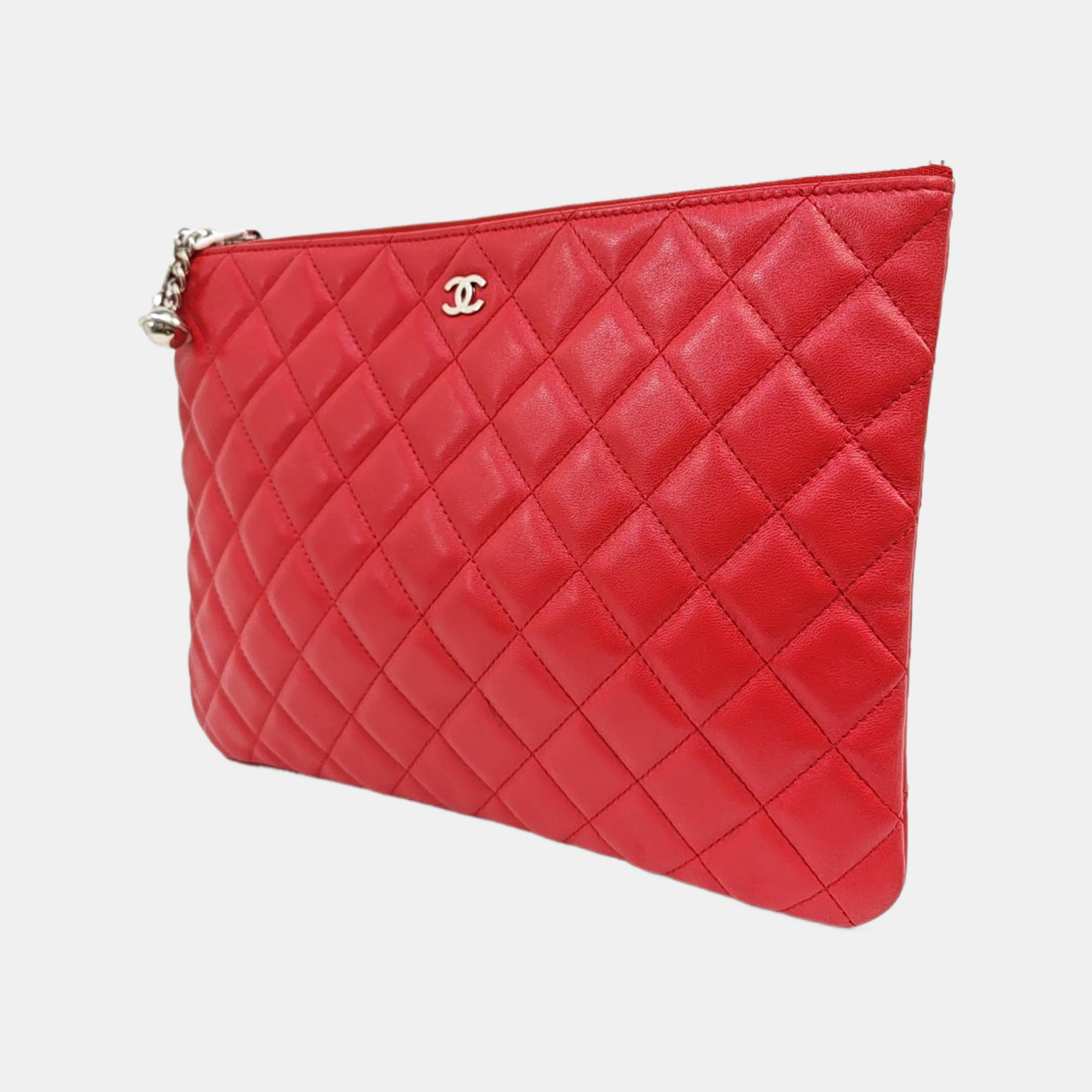 Quilted Lambskin Clutch Red
