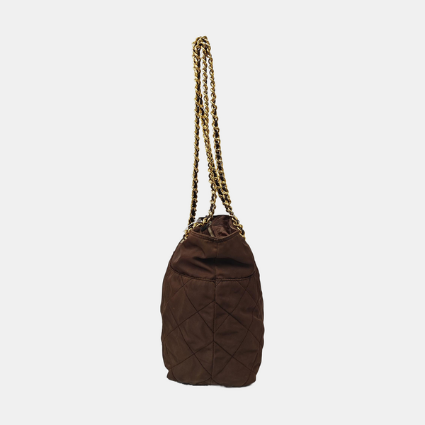 Quilted Nylon Tote Bag Brown