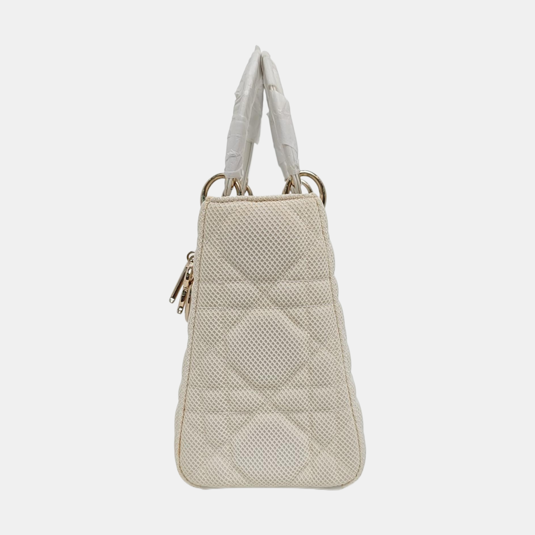 Authenticated pre-owned  Lady D-Lite Medium Cannage Fabric White - Shoulder Bag at Looply