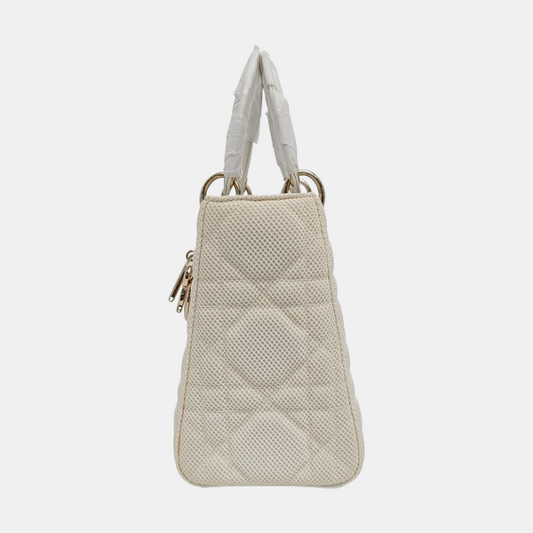 Authenticated pre-owned  Lady D-Lite Medium Cannage Fabric White - Shoulder Bag at Looply
