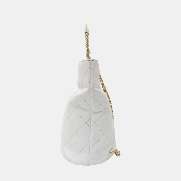 Quilted Lambskin Bucket Bag White