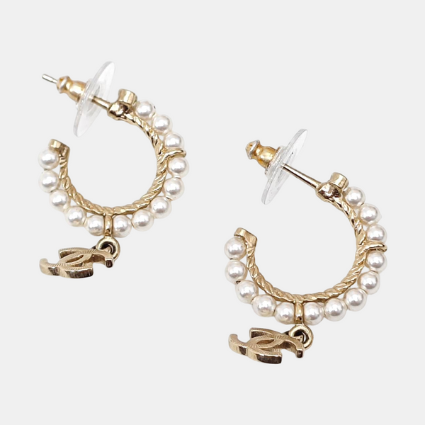 CC Logo Metal White Stud Earrings