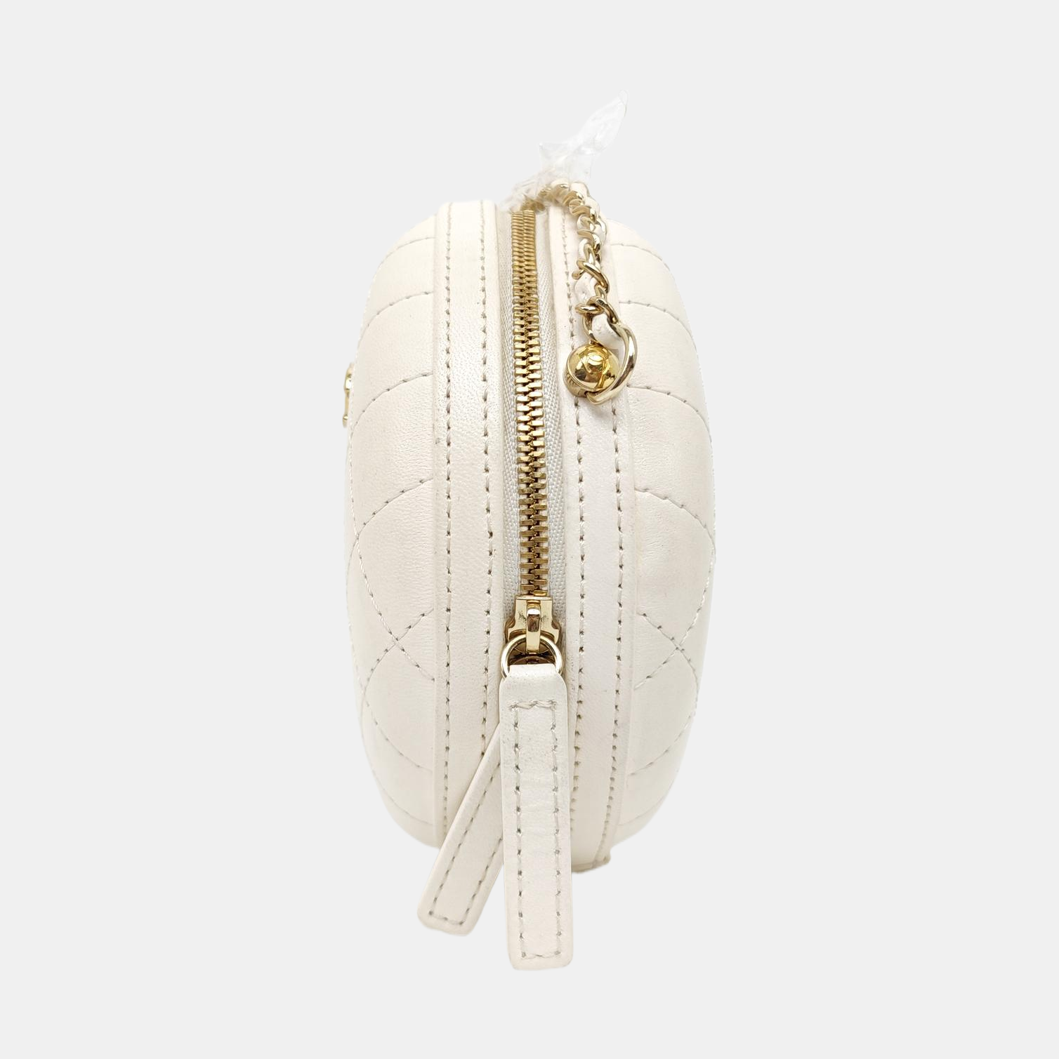 ROUND Quilted Lambskin White