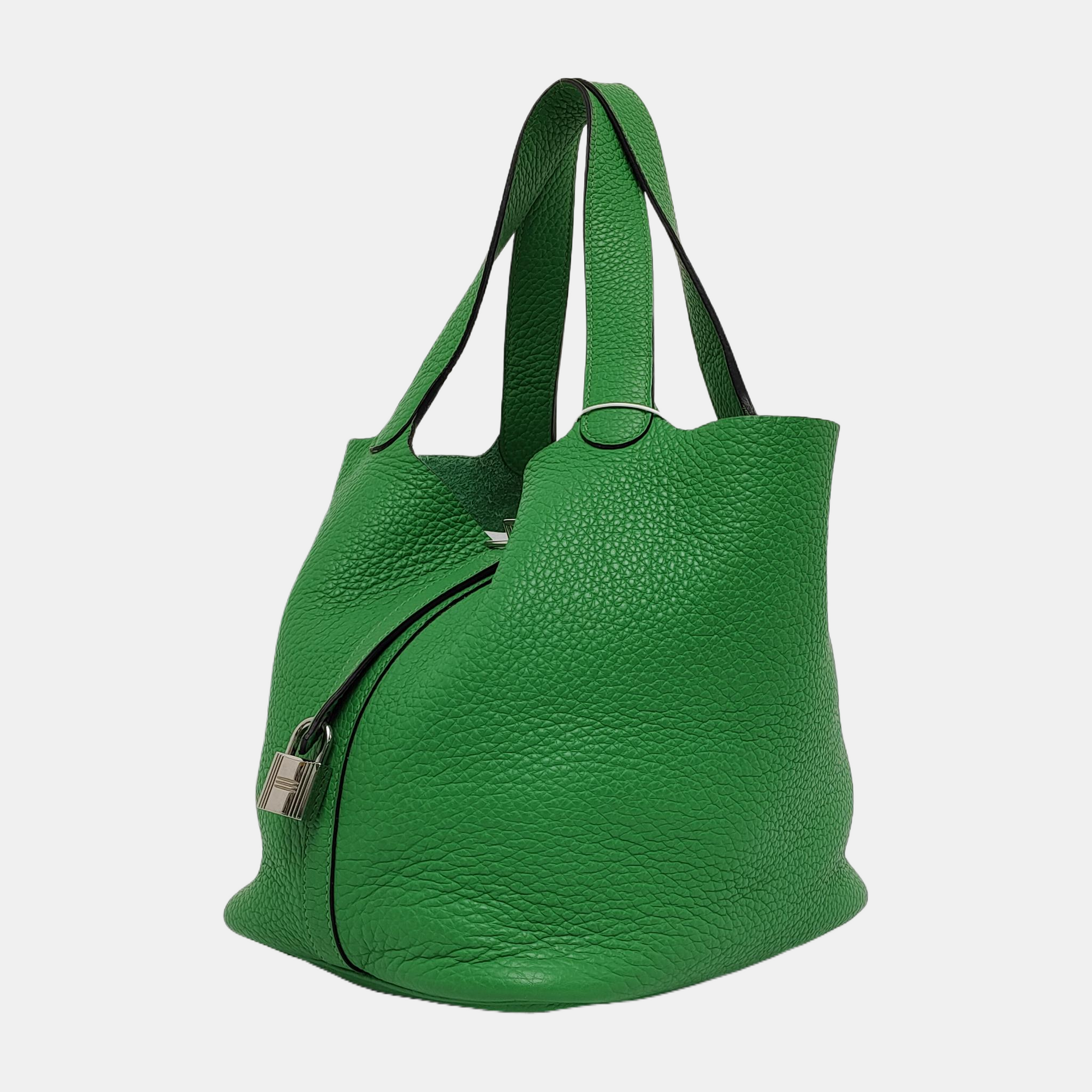 Authenticated pre-owned  Picotin Lock 22 Clemence Green - Bucket Bag at Looply