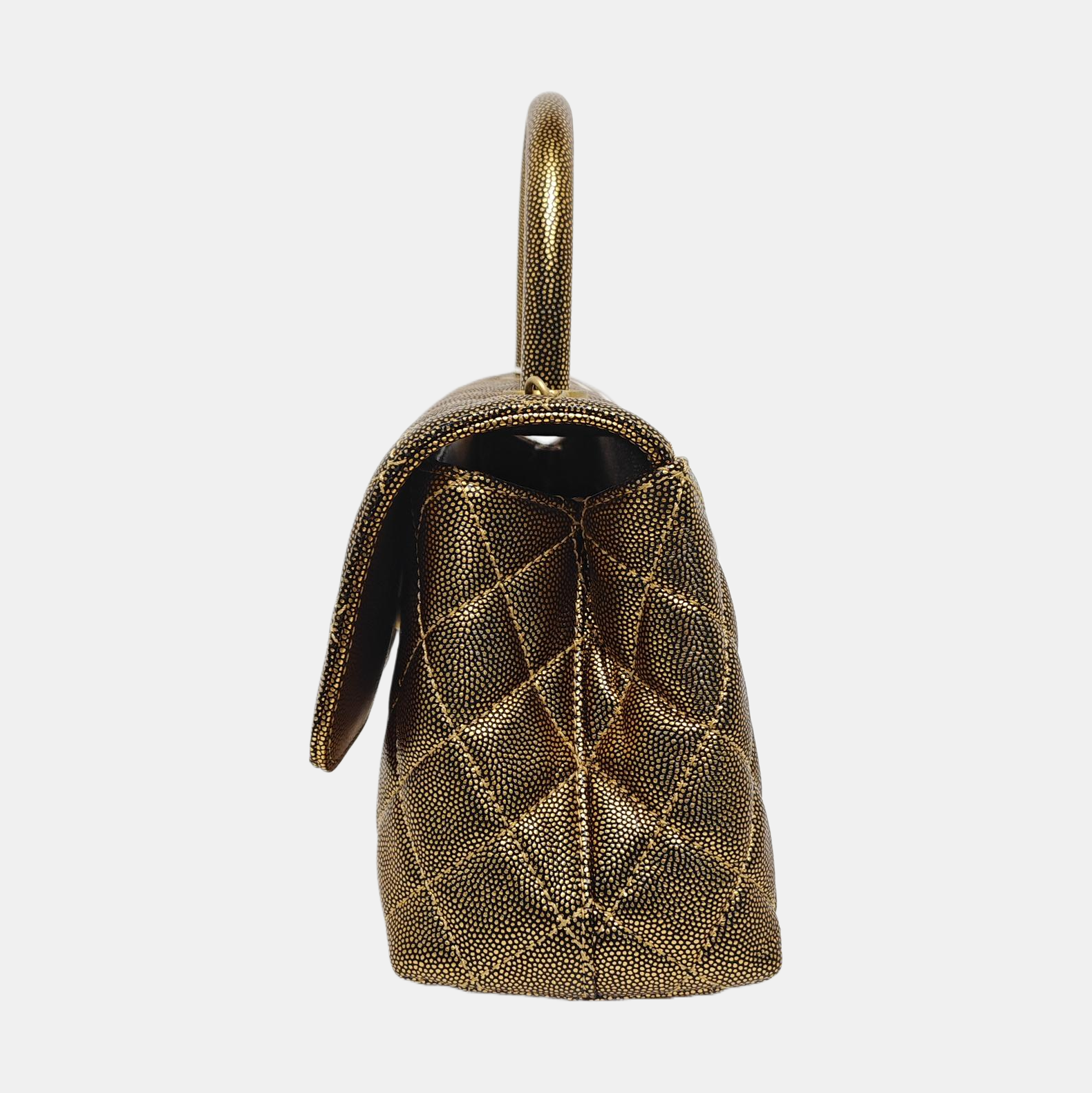 COCO HANDLE Pequeño Piel de becerro graneada acolchada Oro