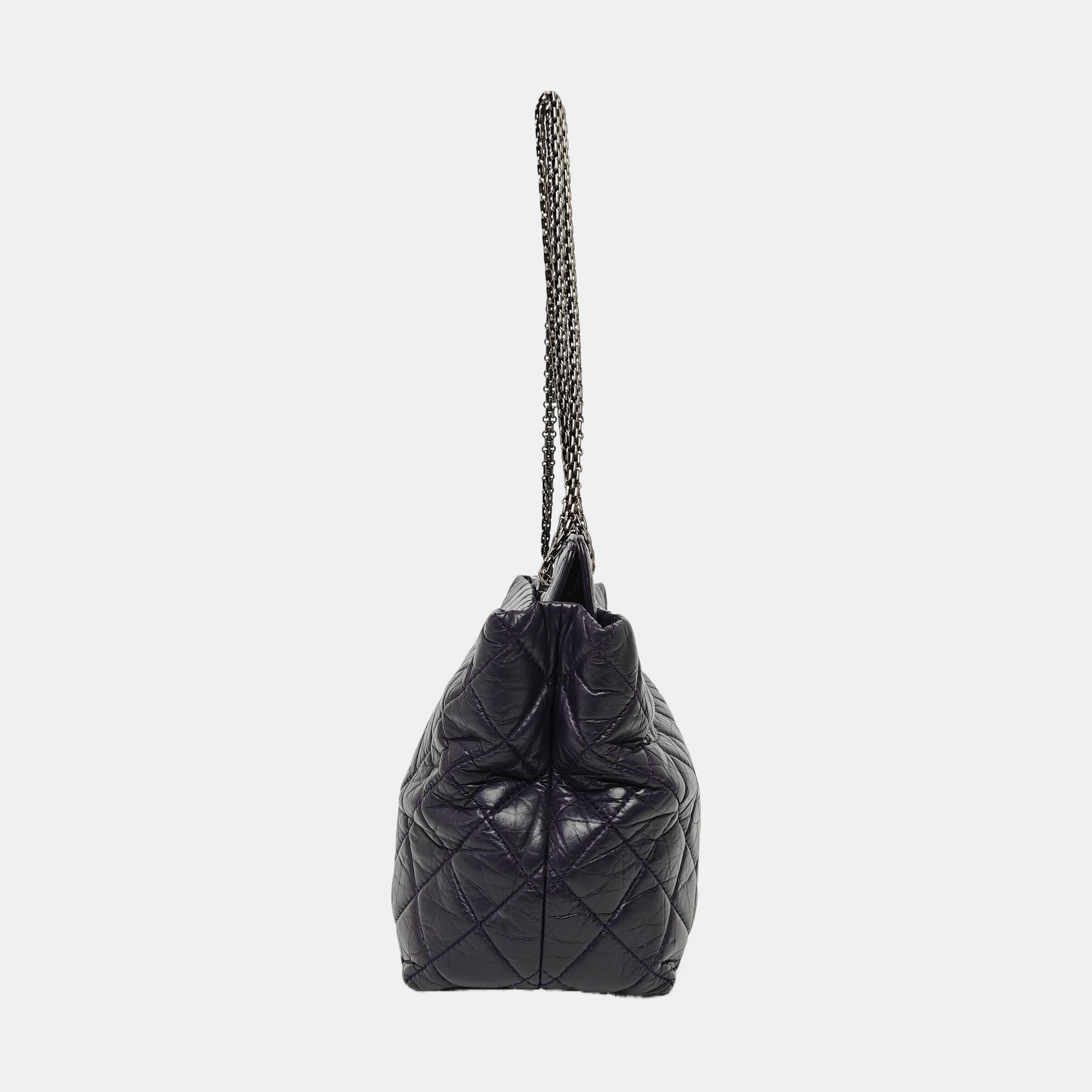 Quilted Calfskin Tote Bag Large Purple