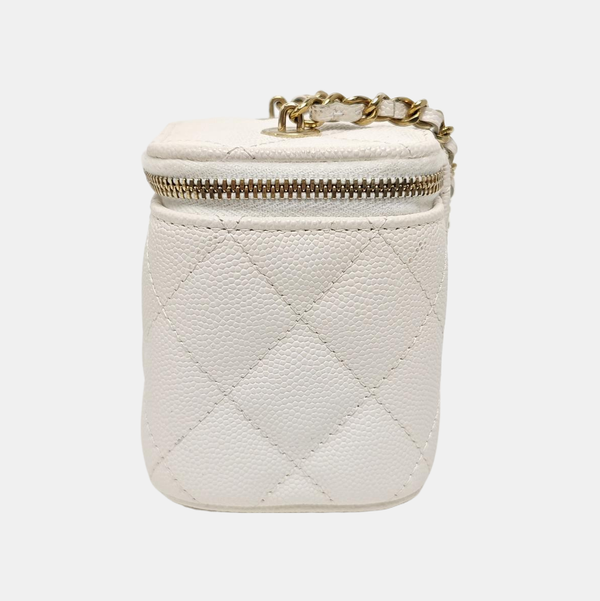 VANITY CASE Mini Quilted Grained Calfskin White