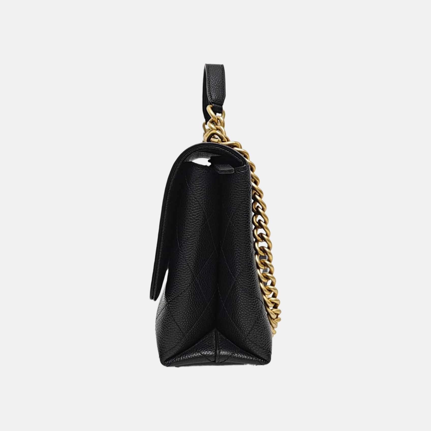 Quilted Grained Calfskin Shoulder Bag Black
