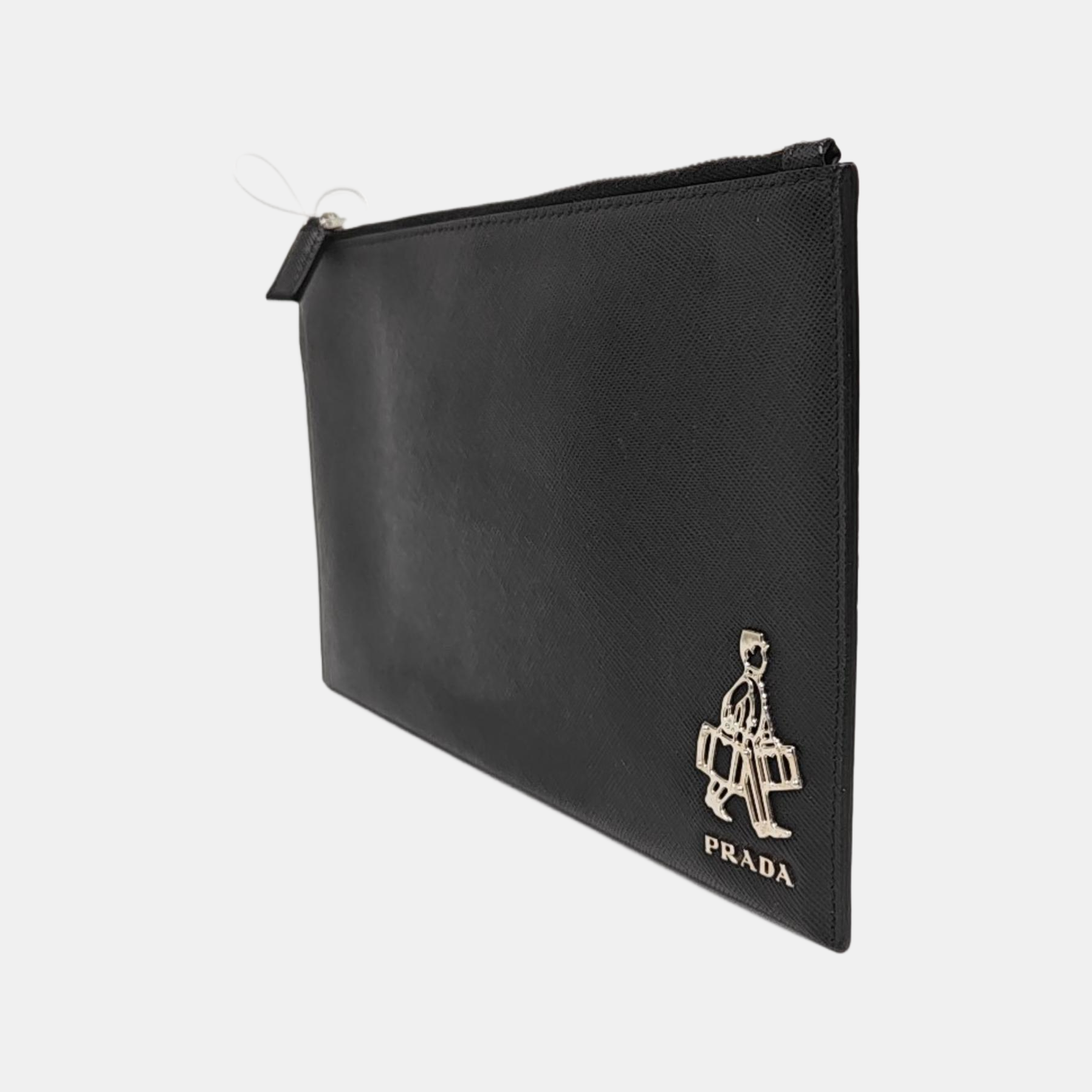 Saffiano Calfskin Clutch Black