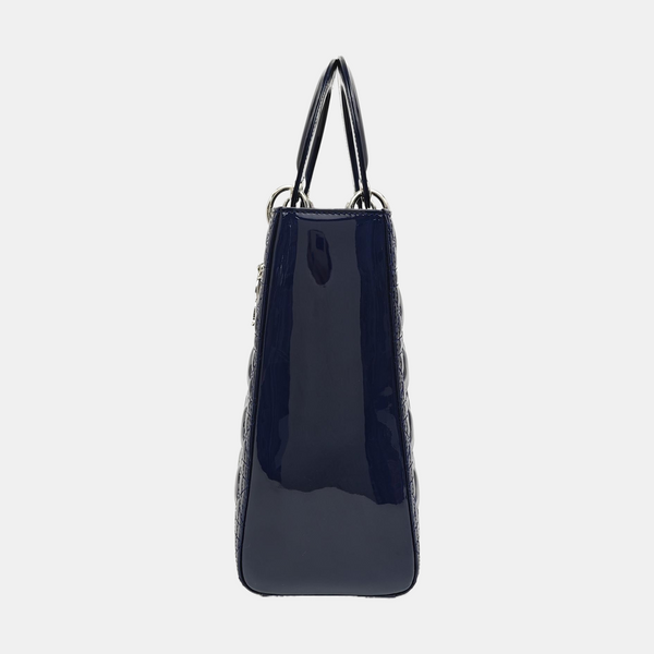 Lady Dior Large Cannage Patent Leather Blue