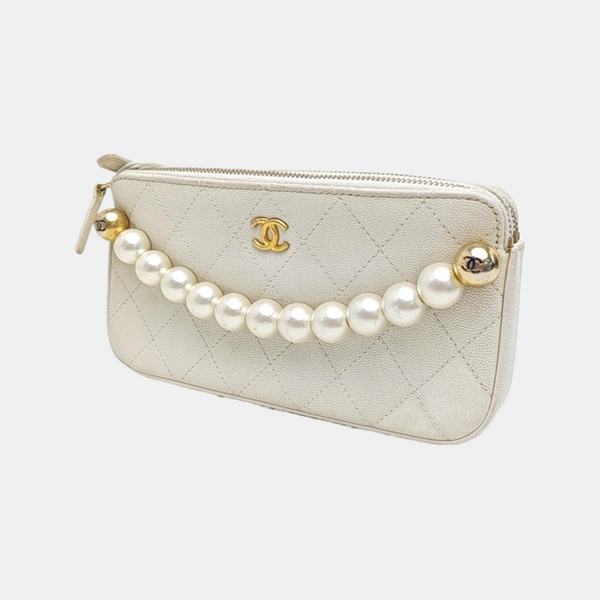 Quilted Lambskin Clutch White