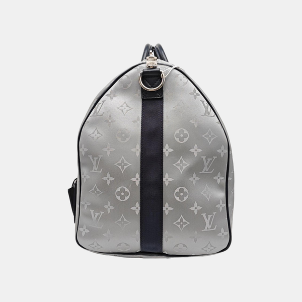 KEEPALL 50 Monogram Coated Canvas Silver