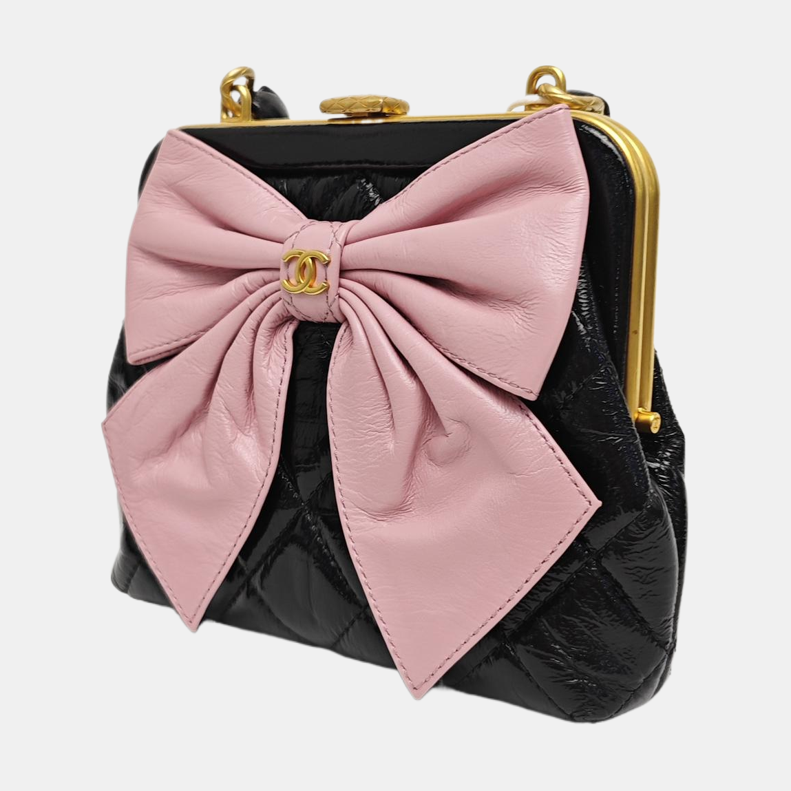 Quilted Patent Leather Shoulder Bag Black