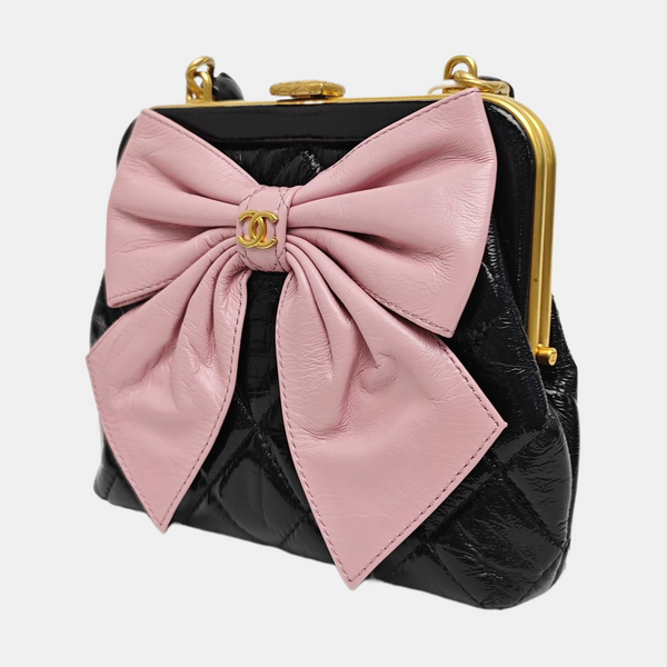 Quilted Patent Leather Shoulder Bag Black