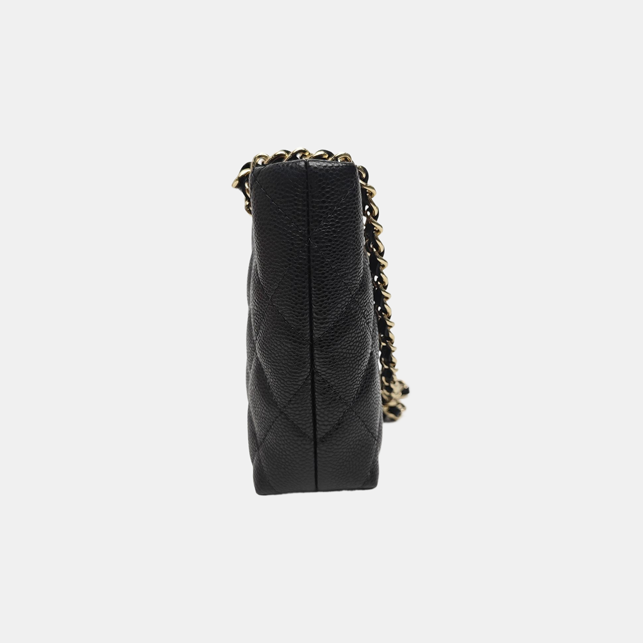 Quilted Grained Calfskin Shoulder Bag Black