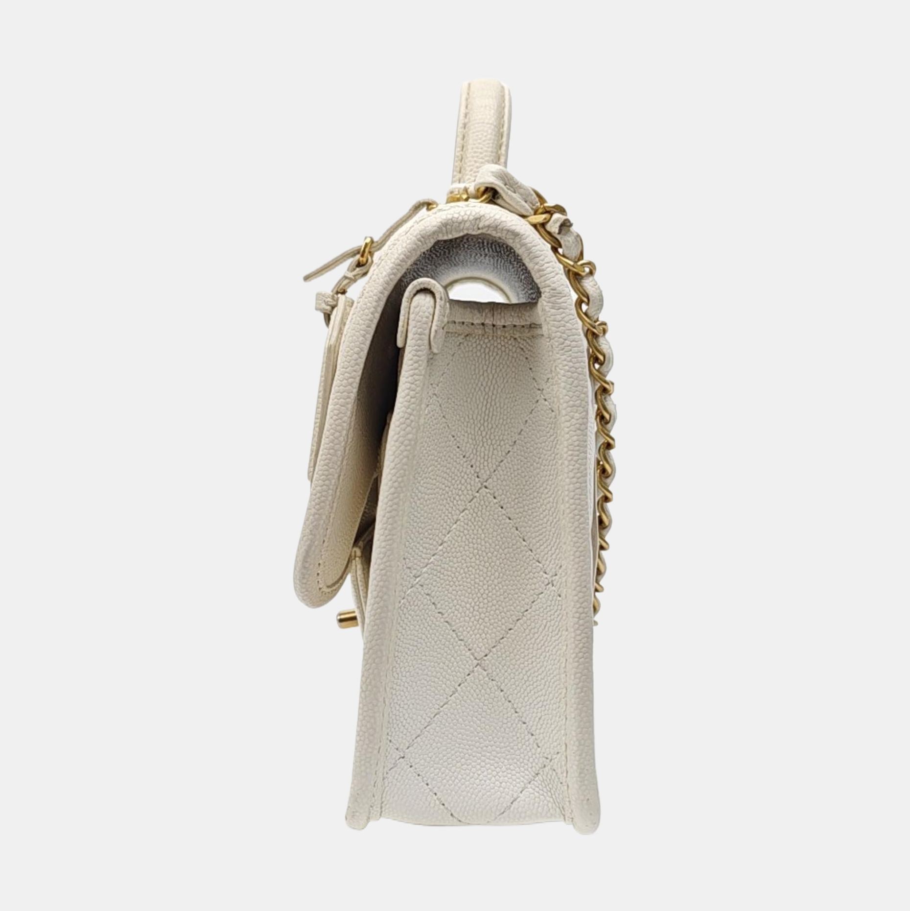Quilted Grained Calfskin Shoulder Bag Small White