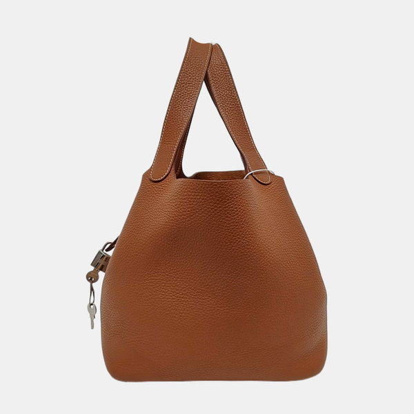 Authenticated pre-owned  Picotin Lock 22 Clemence Brown - Bucket Bag at Looply