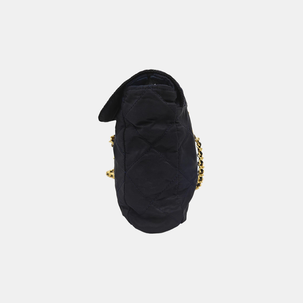 Quilted Nylon Shoulder Bag Blue