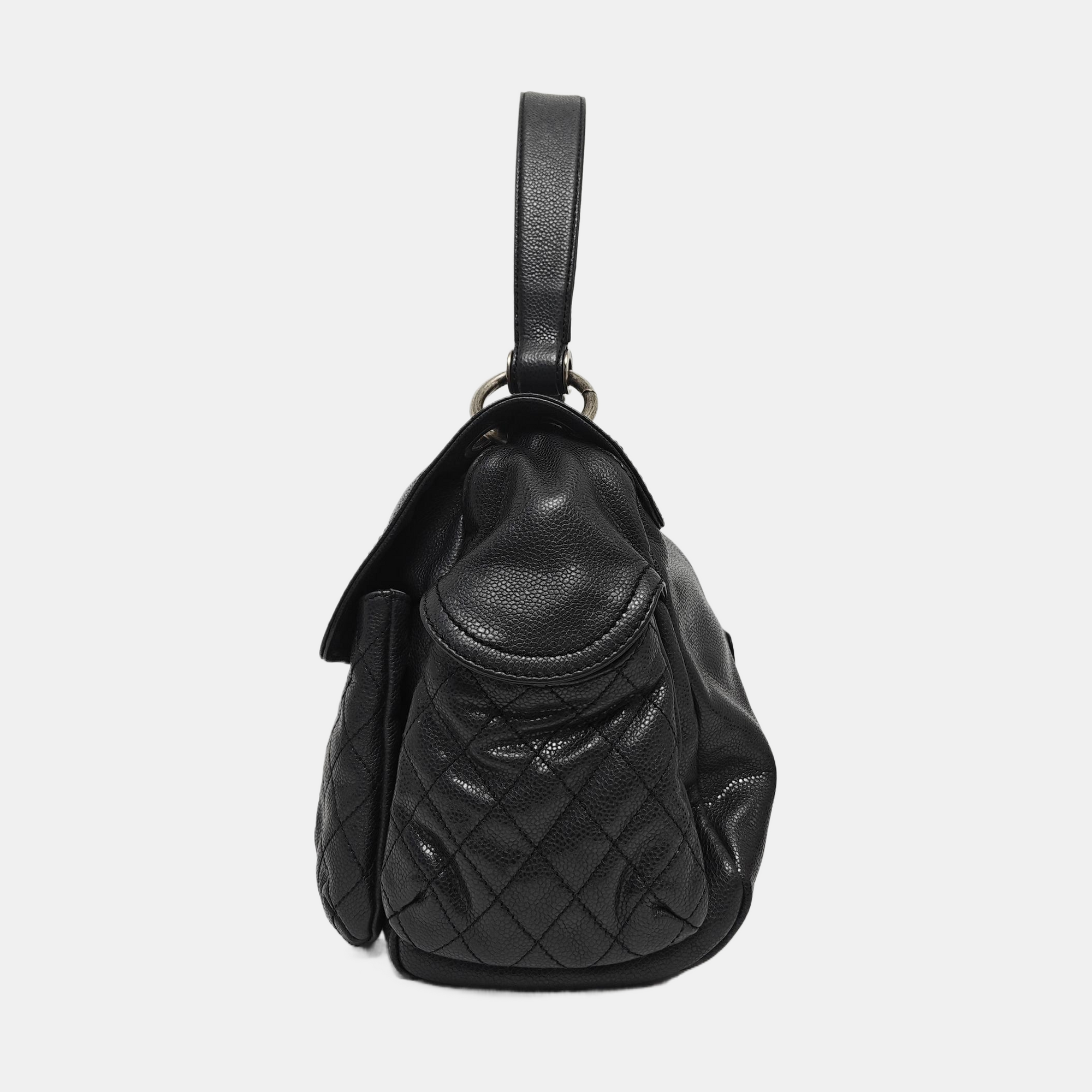 Quilted Grained Calfskin Top Handle Bag Gray