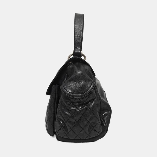 Quilted Grained Calfskin Top Handle Bag Gray