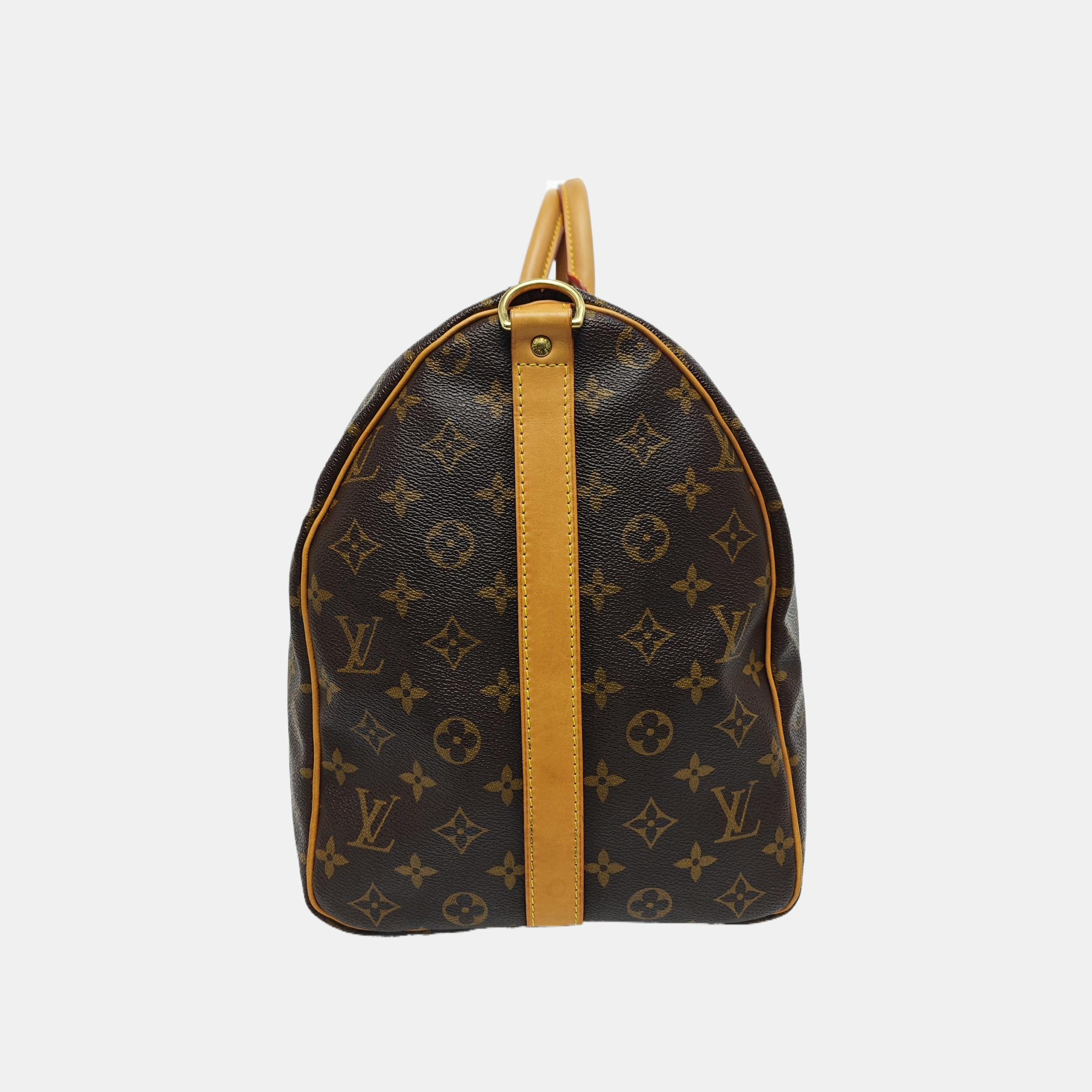 KEEPALL 50 Monogram Coated Canvas Brown